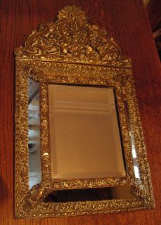 Antique 19th C Louis XIII Style Repousse Cushion Mirror