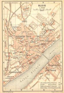 France Blois Loire Old Antique City Map 1899