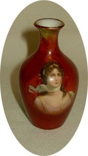 Miniature Hand Painted Portrait Vase Queen Louise of Prussia
