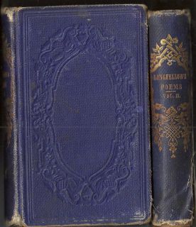 Longfellows Poems Vol 1 2 1856 Blue HC 5x3in 2 Books