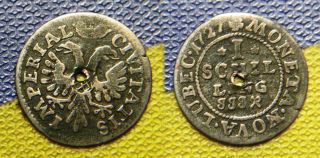 RARE COIN shilling 1727 old GERMANY LUBEC moneta nova imperia antique