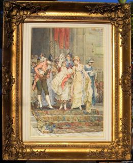 Att. Ludovico Marchetti AMAZING 19th C. Large & Old Antique Watercolor