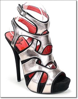 New Womens Promise Pewter Metallic Strappy High Heel Peep Toe Sandal
