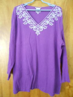 Ulla Popken Relaxed Fit Embroidered Purple Top 100 Cotton Sz 20 22 B
