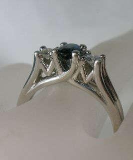 14k Gold Sapphire Diamond Engagement Ring Designer Signed Vintage