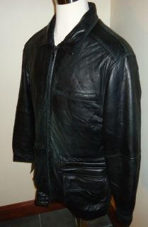 MENS M KENNETH COLE REACTION BLACK LEATHER COAT JACKET W/ ZIP OUT