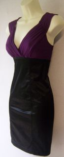 Mssp Purple Black Sleeveless V Neck Silk Cotton Cocktail Dress M 8 10
