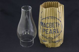 ANTIQUE VINTAGE MACBETH PEARL GLASS KEROSENE OIL PARLOR LAMP CHIMNEY