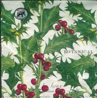 20 Michel Botanical Holly Christmas Paper Luncheon Napkins