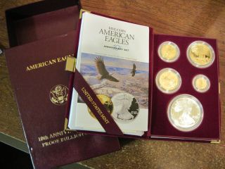 1995 W PROOF GOLD EAGLE 5 COIN ANNIVERSARY SET WITH SILVER EAGLE WEST