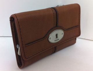 Fossil Maddox Flap Clutch Wallet Brown Leather Small