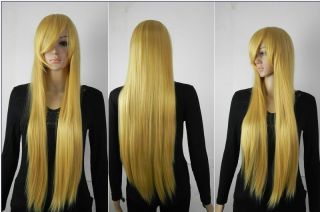  80cm Golden Straight Cosplay Full Wig Human Made ​​wigs