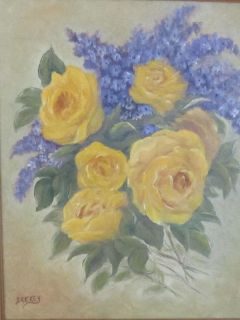 Drickey Original Oil Painting Yellow Roses Lilacs