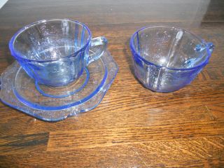 Indiana Federal Blue Madrid Depression Recollection Glass Cups and