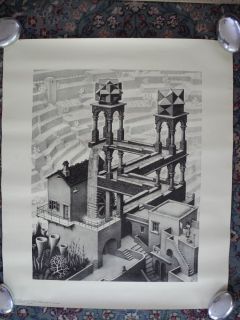 Poster Waterval Waterfall  by M C Escher Orig Holland 1971 25X21