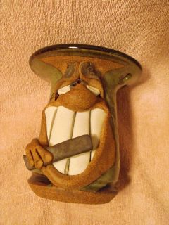 Mahon Made Stoneware Face Vase Utensil Holder Hand Crafted 1980