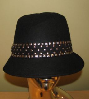 Magid Ladies Womans Black Wool Felt Fedora Hat w Studded Band