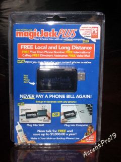 Magic jack Plus USB Phone Jack unused unopen with 1 year free