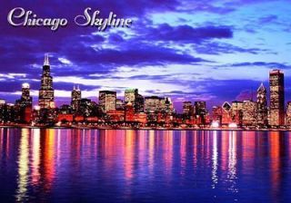Magne Travel Chicago Skyline Illinois Lake Mighigan Night Lights Free