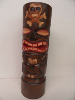 Tiki Totem Skull Man Pole Tribial Wooden Sculpture Pool Bar Hand Made