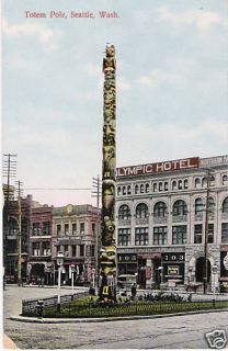 Postcard Seattle Washington Totem Pole Olympic Hotel
