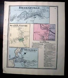 Orig 1870 Map Bramanville Manchaug Sutton Centre MA