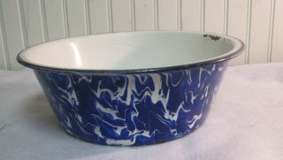 Antique Enamelware Graniteware Blue Spatter Basin Bowl VERY OLD BIG
