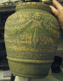 Antique Red Wing Union Stoneware Art Pottery Cherub Brushware Vase