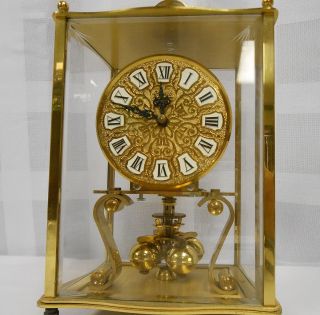 Kieninger Obergfell Anniversary Carriage Mantell Brass Glass Vtg Clock