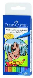 Creative Studio Pitt Artist Brush Pen Set of 6 Manga Colors NIP