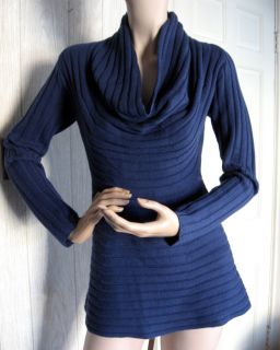Bruno Manetti Navy Blue Cowl Neck Knit Stripe Sweater 44 10