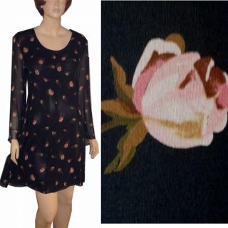 Mariella Burani $620 Rose on Black Layered Silk Dress 8