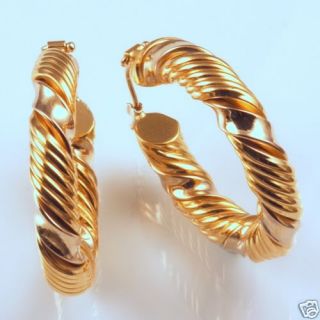 18K Gold Twisted Hoop Earrings Yellow White Gold