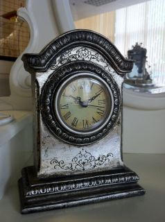 Silver Mantal Clock Vintage French Style Antique Look