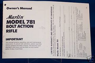 Marlin Model 781 Bolt Action Rifle Cal 22 Manual