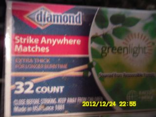 Boxes of Diamond Strike Anywhere Matches 32 per Box in Ziplock Bag
