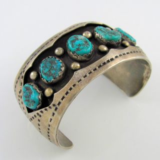 Navajo Sterling Silver & Kingman Turquoise Bracelet BOBBY THOMPSON  R3