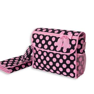 Black Pink Large Polka Dot Flap Over Diaper Bag Set