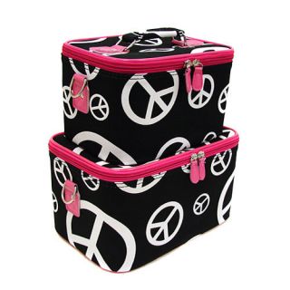 Black Peace Signs Pink 2pc Makeup Train Case Luggage