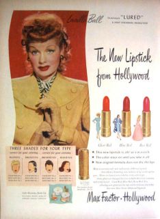 1947 Max Factor 3 Shades Lipstick Lucille Ball Co Star in Lured