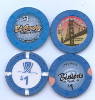Different 1 Las Vegas Casino Chips Binions Wynn El Cortez Golden Gate