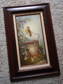 Original Oil Painting Bird Water Bucket Ruth Robson