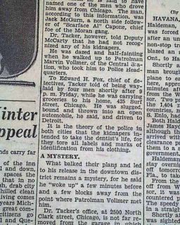 ST. VALENTINES DAY MASSACRE Kidnapping 1929 Newspaper Al Capone Bugs