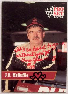 RARE Ima Jean McDuffie Autographed Memo NASCAR Card of J D McDuffie