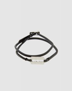 Alexander McQueen McQ Silver Metal Razor Black Leather Bracelet