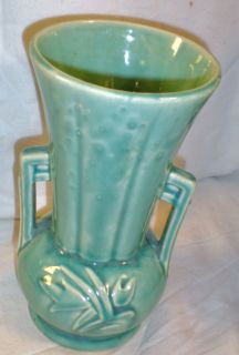 Real Marked McCoy Pottery 8 Green Leaf Pattern Vase