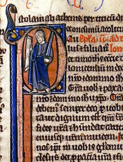 Medieval Illuminated Manuscript Bible Leaf C1260 Initial Paul Holding