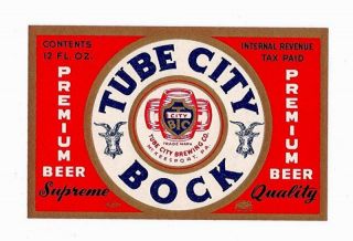 Tube City Bock Beer IRTP Bottle Label McKeesport PA