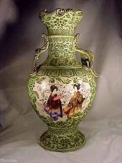 Meiji Moriage Handpainted Large Vase 17H 19th