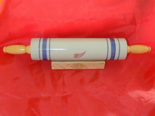 Red Wing Solid Rolling Pin with Maple Stand Stoneware Pottery Crock